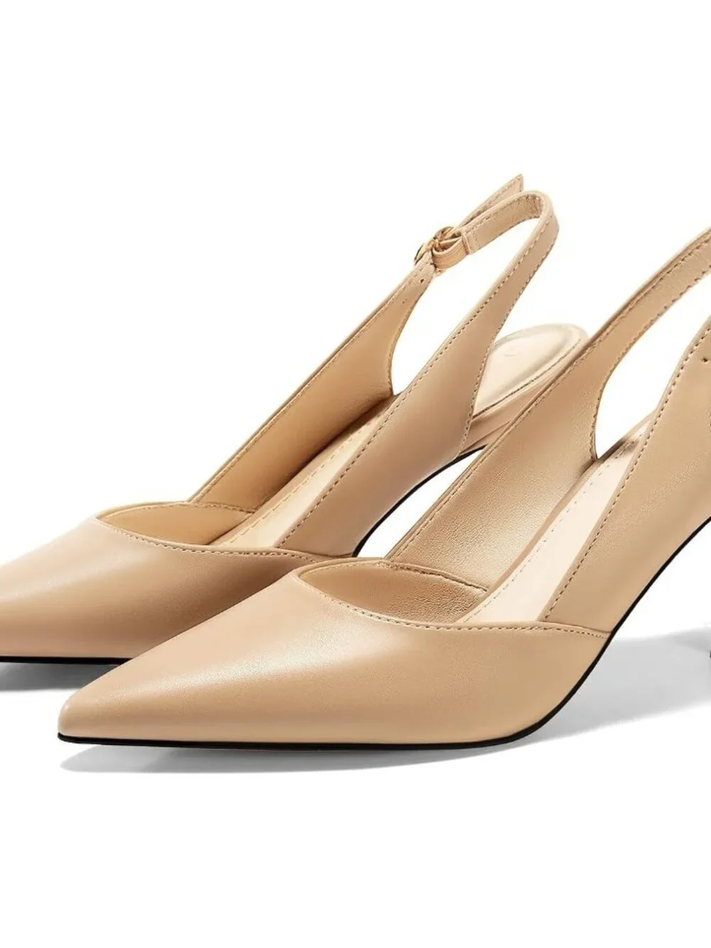 Women's Light Khaki/Pu Slingback Kitten Heels Closed Pointed Toe Pumps Shoes